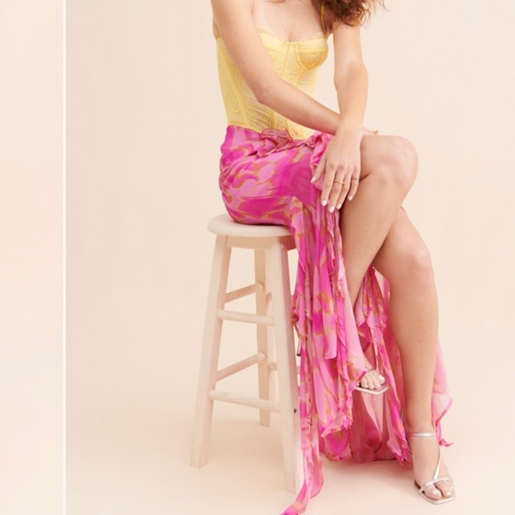 Pink Maxi Skirt with Ruffle Details - Picture 1 of 9